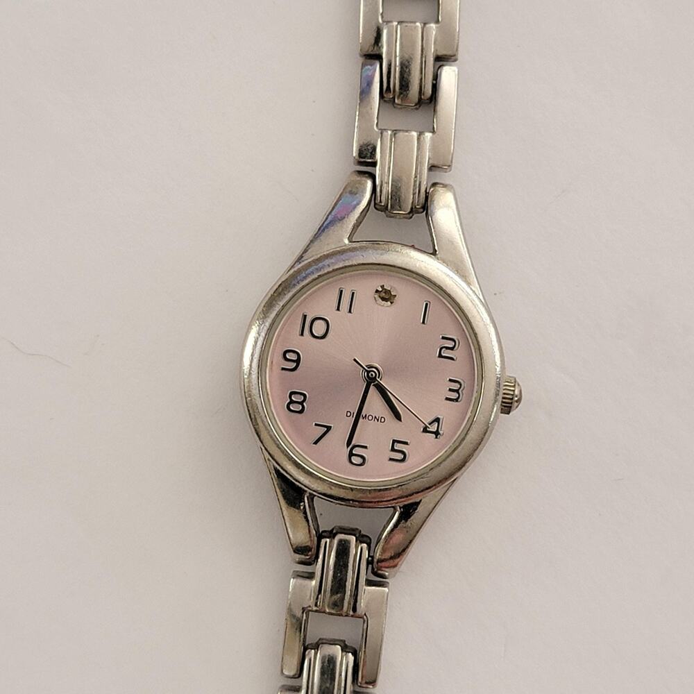 FMD Womens Watch Pink Dial 18mm Silver Case Stainless Bracelet Quartz Diamond